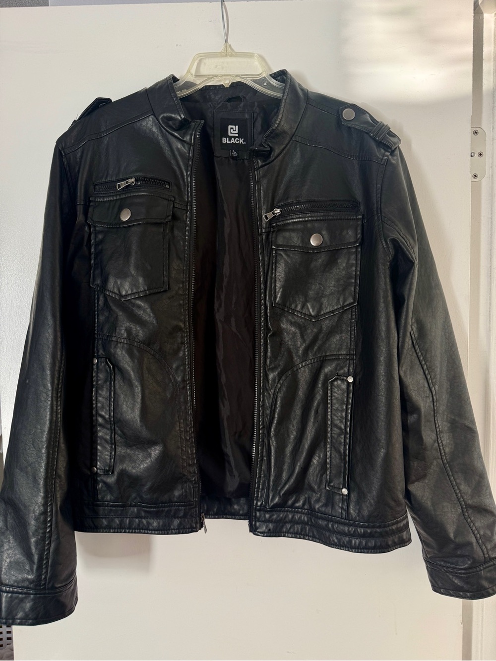 Black Faux Leather Bomber Jacket by Black